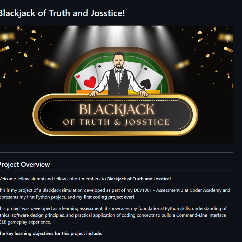 An image of the readme file for Blackjack of Truth and Josstice!