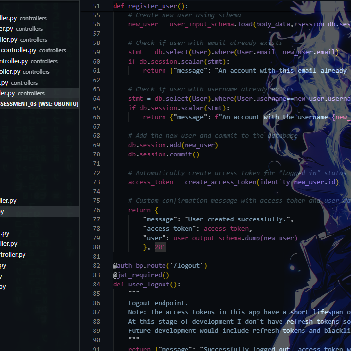 A snippet of code from VSCode editor of my Flask API