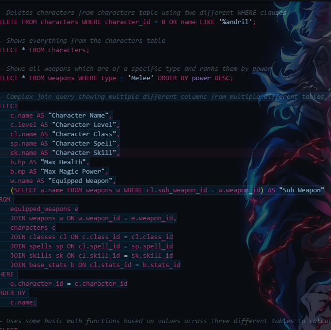 A snippet of SQL code in VSCode